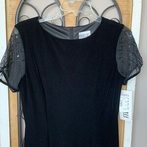 NEW Robbie Bee Black Dress with Sheer Embellished Sleeves